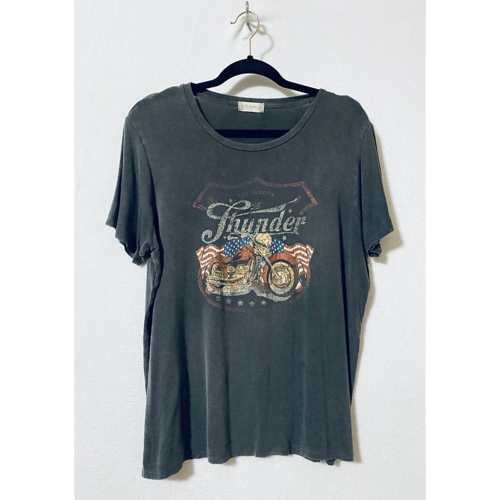 Altard State Womens XL Thunder Motorcycle Graphic Top Gray Distressed Patriotic